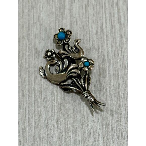 Vintage 925 Sterling Peacock Bird Turquoise Brooch Pin 3.54 grams (025) - Picture 1 of 7